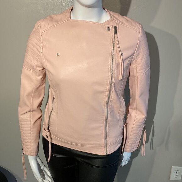 Womens Simply Styled Large Light Pink Blush Faux Leather Jacket - Size Large - Picture 6 of 13